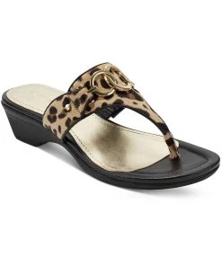 Marc Fisher Arianay Womens Calf Hair Leopard Print Wedge Sandals