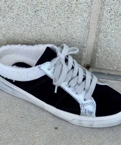 Marc Fisher Women'S Miranda Shearling Slide Sneaker in Black Fabric